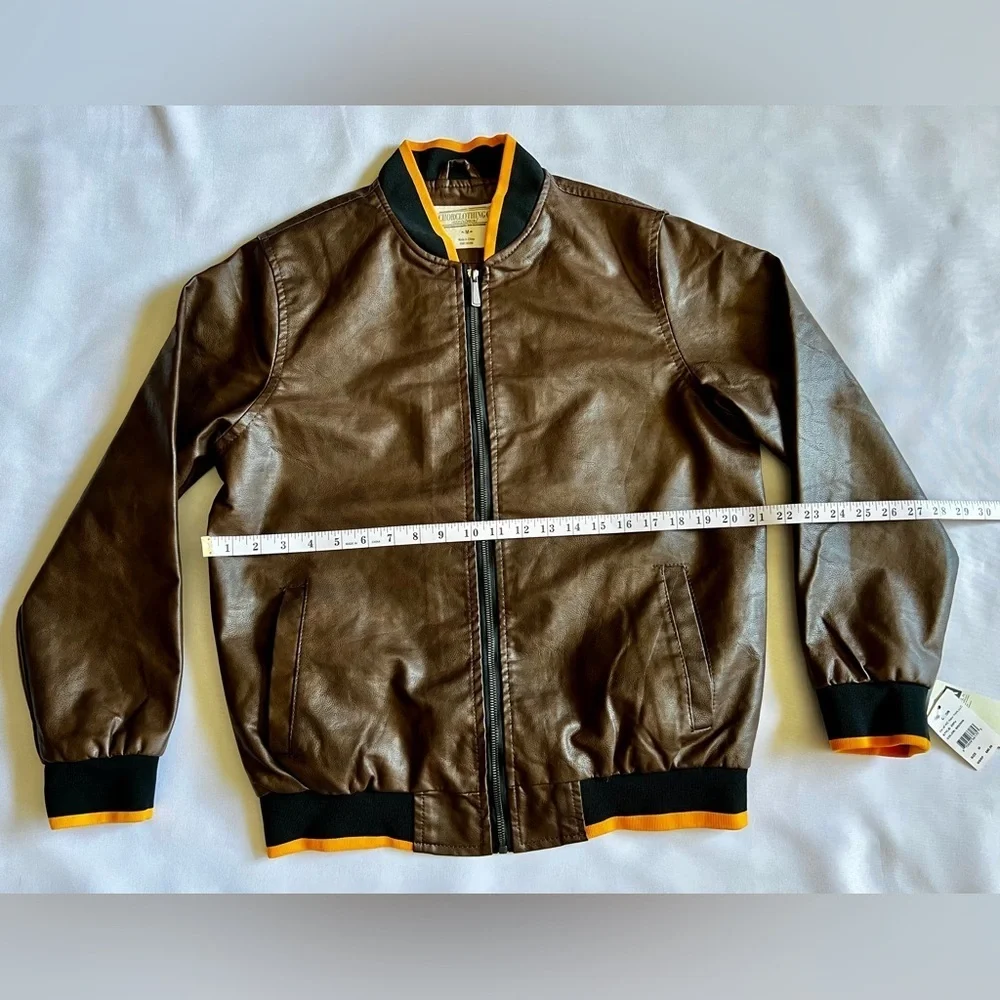 Chorclothing Men’s Brown Bomber Jacket Medium NWT Faux Leather Moto Style